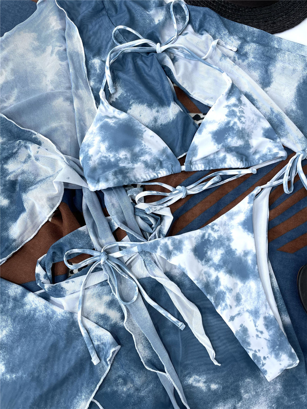 2021 High quality 4 pcs Dye Tie Bikini Sexy Women Swimsuit Female Swimwear Bikini Set Thong Long Sleeve Bathing Suit