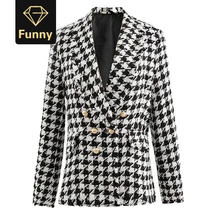 2021 High quality Women's Coat Double Breasted Fashion Short Jacket Autumn Long Sleeve Slim Plaid Jacket Female Coat