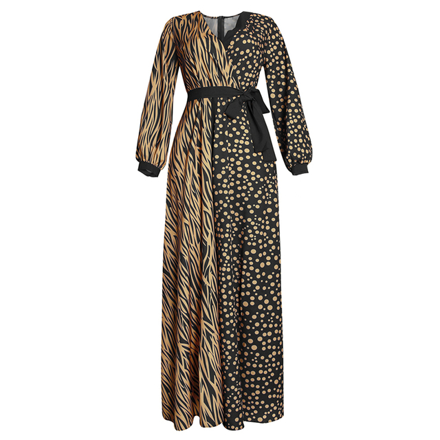 Slimming dress long sleeves spring fall waist patching point super fairy retro African women's dress