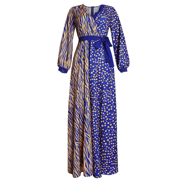 Slimming dress long sleeves spring fall waist patching point super fairy retro African women's dress