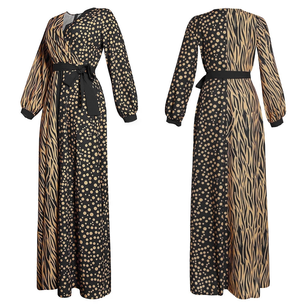 Slimming dress long sleeves spring fall waist patching point super fairy retro African women's dress