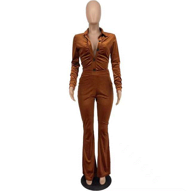 Spring Women Casual Solid Velvet Sets Elegant Long Sleeve Top Pant Suits Female Two Piece Trouser Sets Fashion Tracksuit