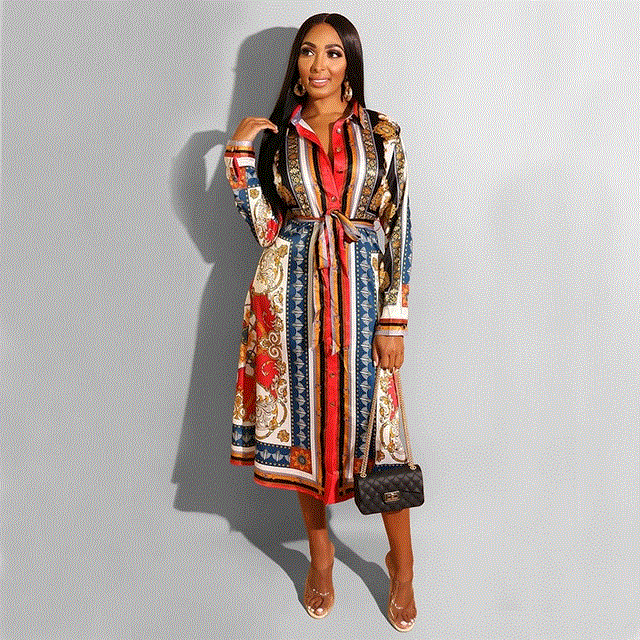 2021 High quality African Dresses Blouse Women Long Sleeve Plus Size Shirt Sexy Night Party Midi Dress Vestidos