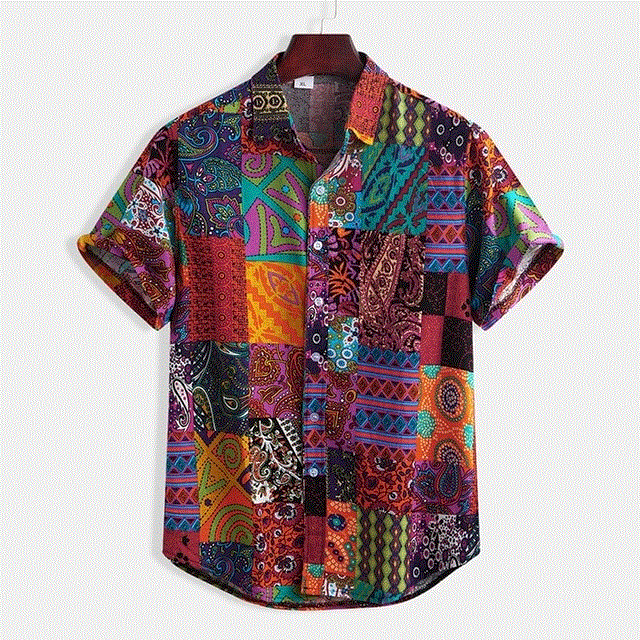 2021 High quality Mens Ethnic Short Sleeve Beach Hawaiian Shirt Tropical Summer Cotton