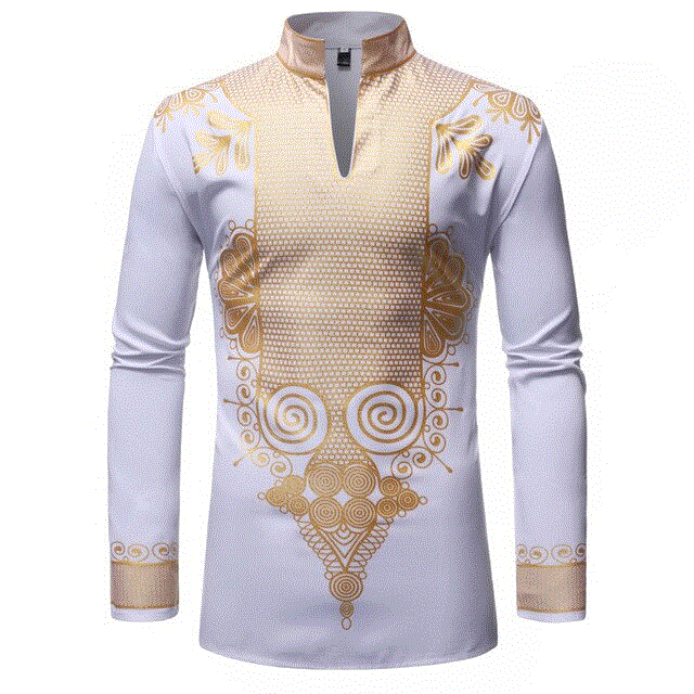 2021 High quality Men's Mandarin Collar African Dashiki Longline Shirt  Shirt Men African Clothing