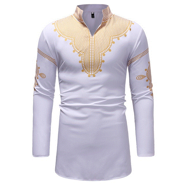2021 High quality Black Longline African Dashiki Shirt Men Traditional Dashiki Long Sleeve