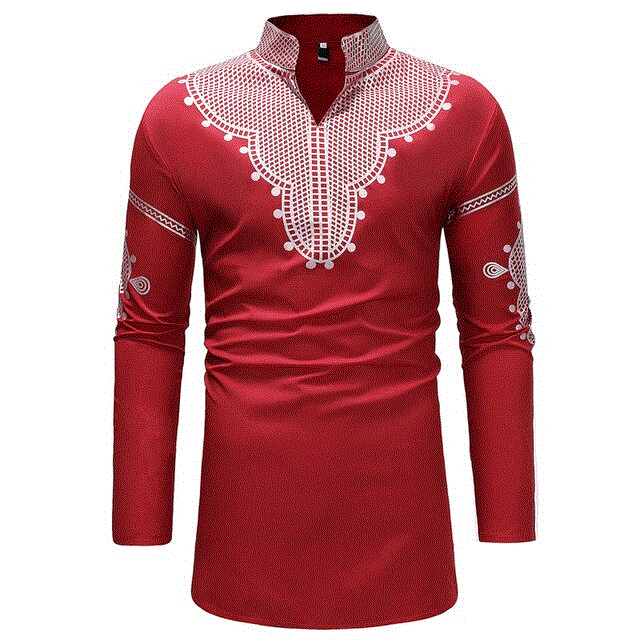 2021 High quality Black Longline African Dashiki Shirt Men Traditional Dashiki Long Sleeve