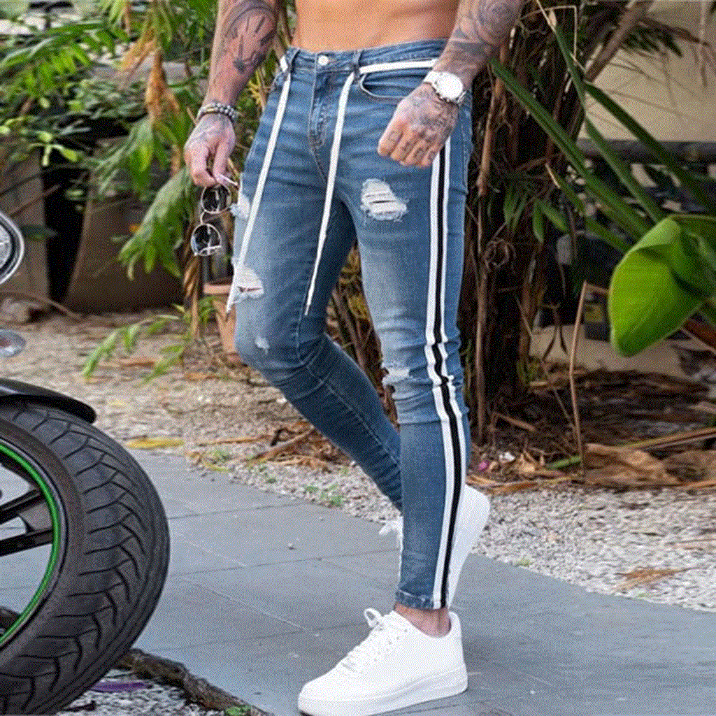 Exclusive discounts for 2021 High quality Casual Pants Men Spring Men  Clothes Denim Pants Distressed Freyed Slim Fit Casual Trousers Stretch  Ripped Long Pants