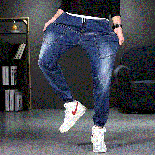 2021 High quality Large size harem pants men's jeans trend was thin male man oversized loose large size small feet long pants
