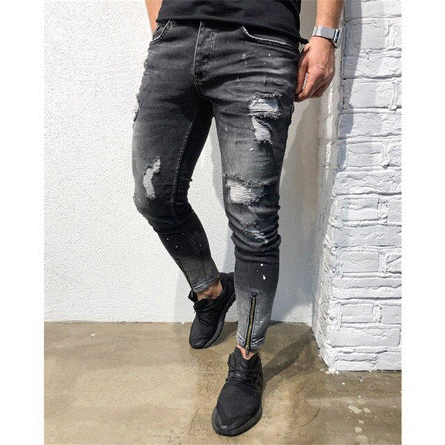 2021 High quality jeans for mens slim fit classic male  jeans Trousers Casual Straight Ripped Destroyed Stretch Denim Jeans Hip hop Printed jeans