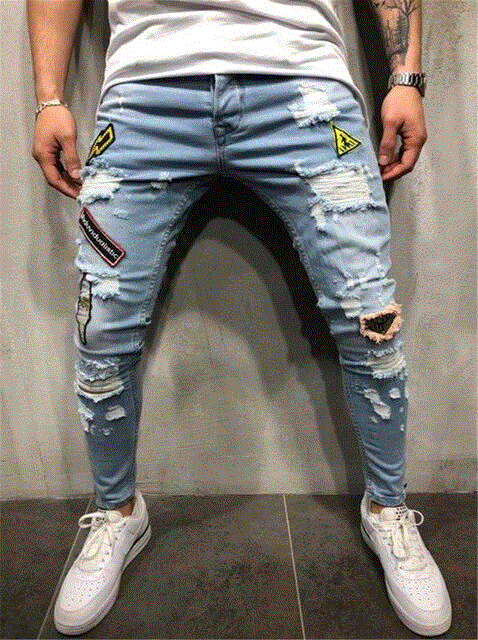 2021 High quality jeans for mens slim fit classic male  jeans Trousers Casual Straight Ripped Destroyed Stretch Denim Jeans Hip hop Printed jeans