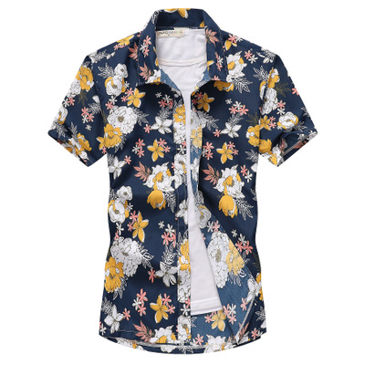 2021 High quality Fashion Mens Short Sleeve Hawaiian Shirt Fast drying Plus Size Asian Size Summer Casual Floral Beach