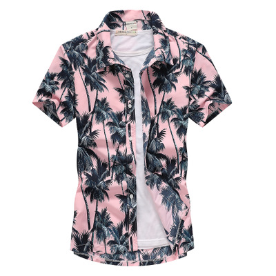 2021 High quality Fashion Mens Short Sleeve Hawaiian Shirt Fast drying Plus Size Asian Size Summer Casual Floral Beach