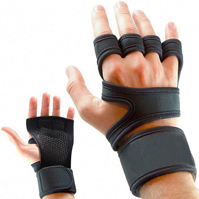 2021 High quality Anti-slip Palm Leather Wrist Wrap Support Fitness Crossfit Powerlifting Dumbbell Gloves