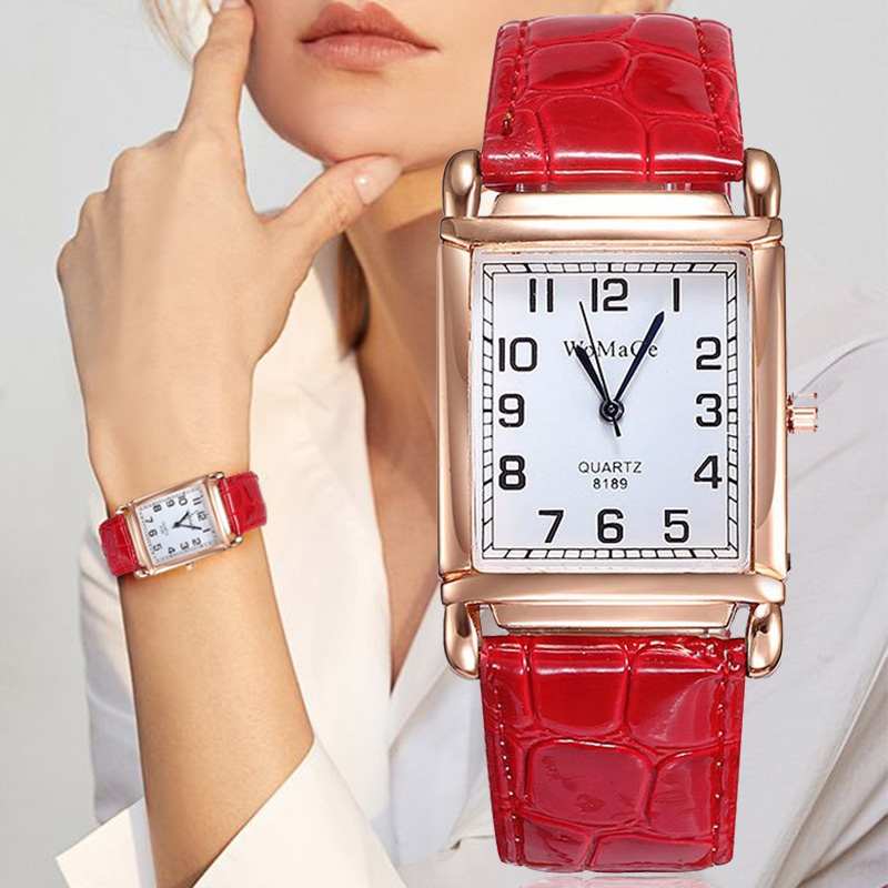 2021 High quality New Watches Women Square Wrist Watches Red Leather Fashion Brand Watches Female Ladies Quartz Clock