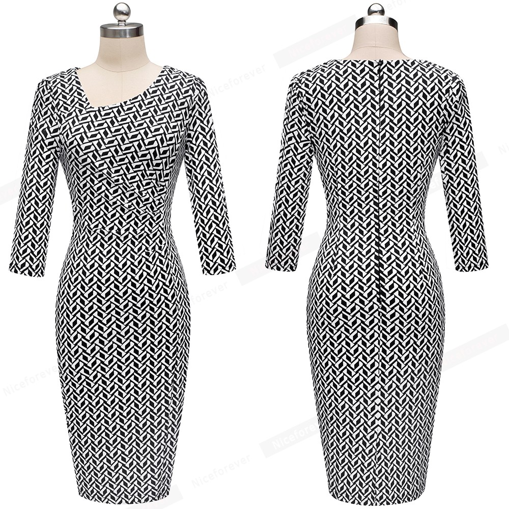 2021 High quality Elegant Vintage Printed Work Office vestidos Business Party Bodycon Women Pencil Dress