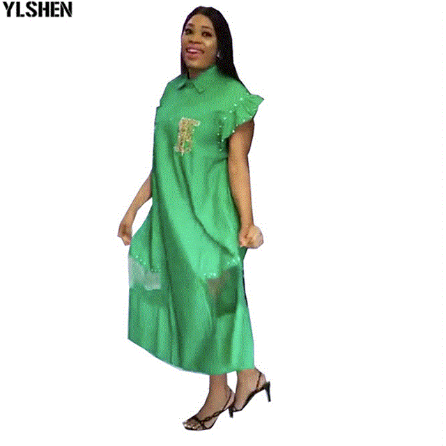 2021 High quality African Dresses For Women Cotton Nail Bead Robe Femme African Clothes Africa Dress Plus Size