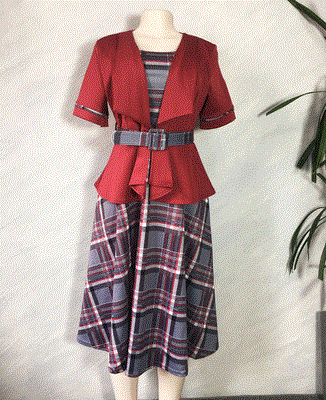 2021 High quality Solid color suit collar Slim big swing A-line skirt large size African fashion women fake two pieces