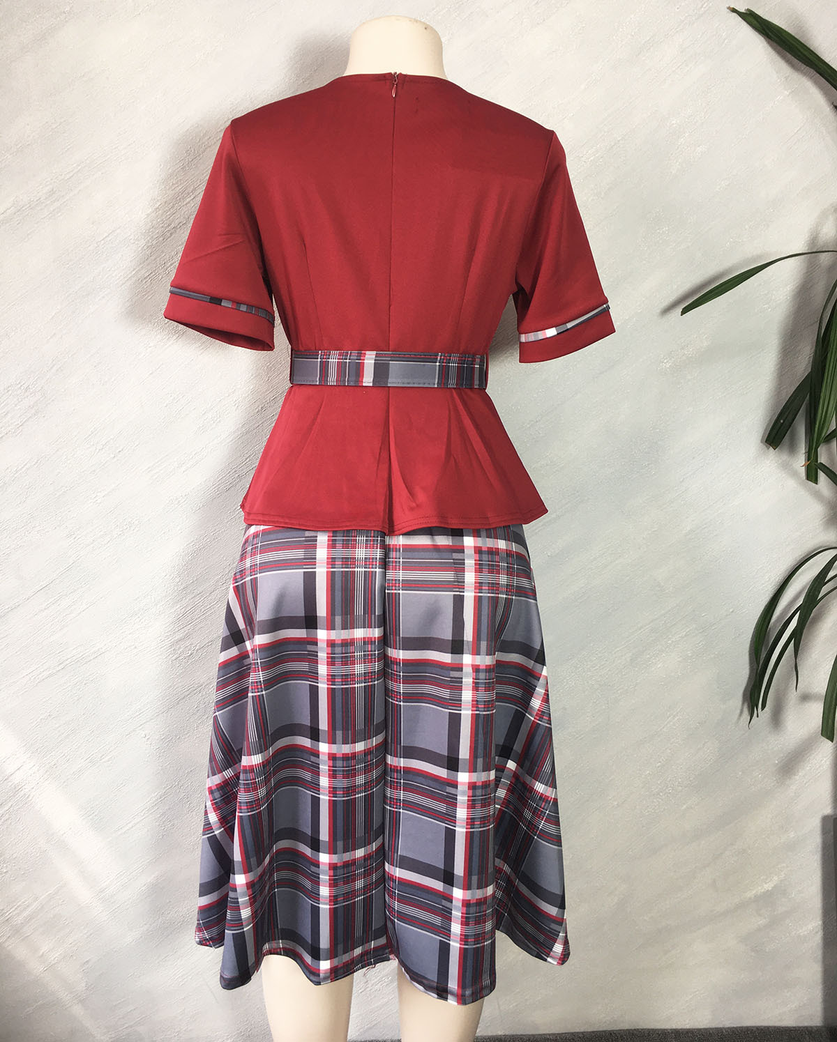 2021 High quality Solid color suit collar Slim big swing A-line skirt large size African fashion women fake two pieces