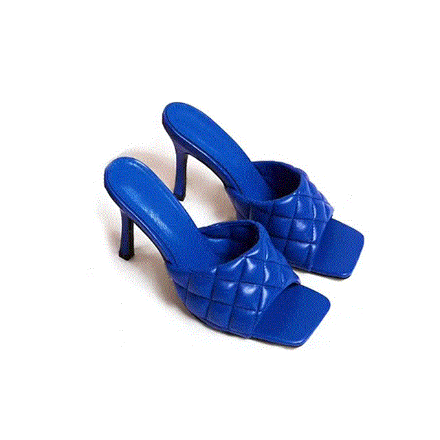 2021 High quality Marian Sqaure Toe Red Quilted Mule Heels Shoe Black PU High Heel Shoes Women Sandals Sliper Woman Shoes zapatos mujer White Blue
