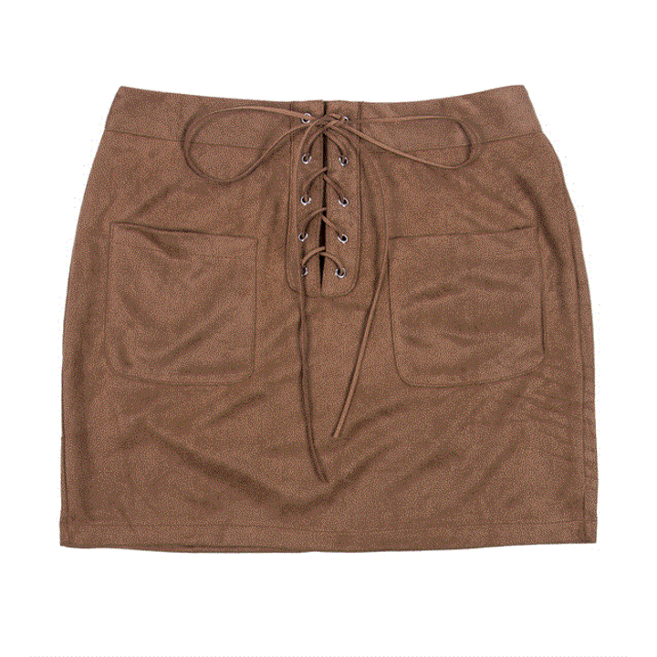 2021 High quality Hot Sale Women  pu Leather Suede Lace Bandage High Waist Party Pencil Short Mini Skirt Ladies Womens