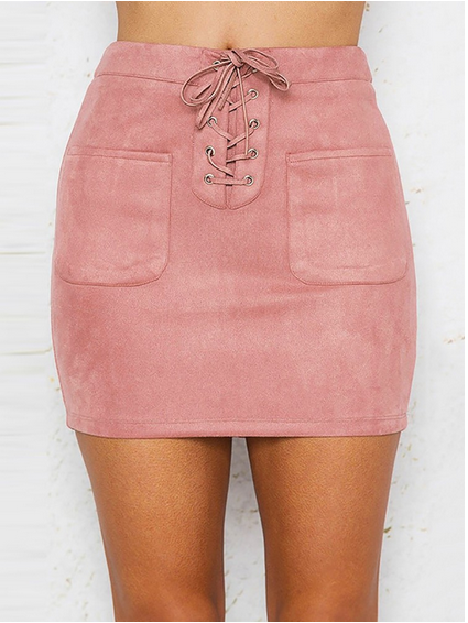 2021 High quality Hot Sale Women  pu Leather Suede Lace Bandage High Waist Party Pencil Short Mini Skirt Ladies Womens