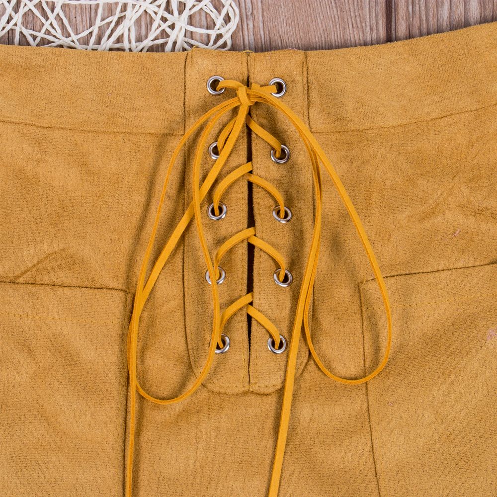 2021 High quality Hot Sale Women  pu Leather Suede Lace Bandage High Waist Party Pencil Short Mini Skirt Ladies Womens