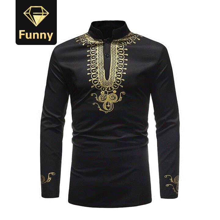 2021 High quality African Dashiki Traditional Maxi Shirt MenCollar Long Sleeve Dress Shirt Mens