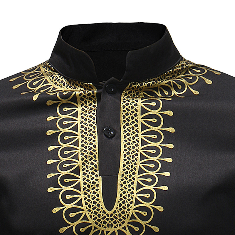 2021 High quality African Dashiki Traditional Maxi Shirt MenCollar Long Sleeve Dress Shirt Mens