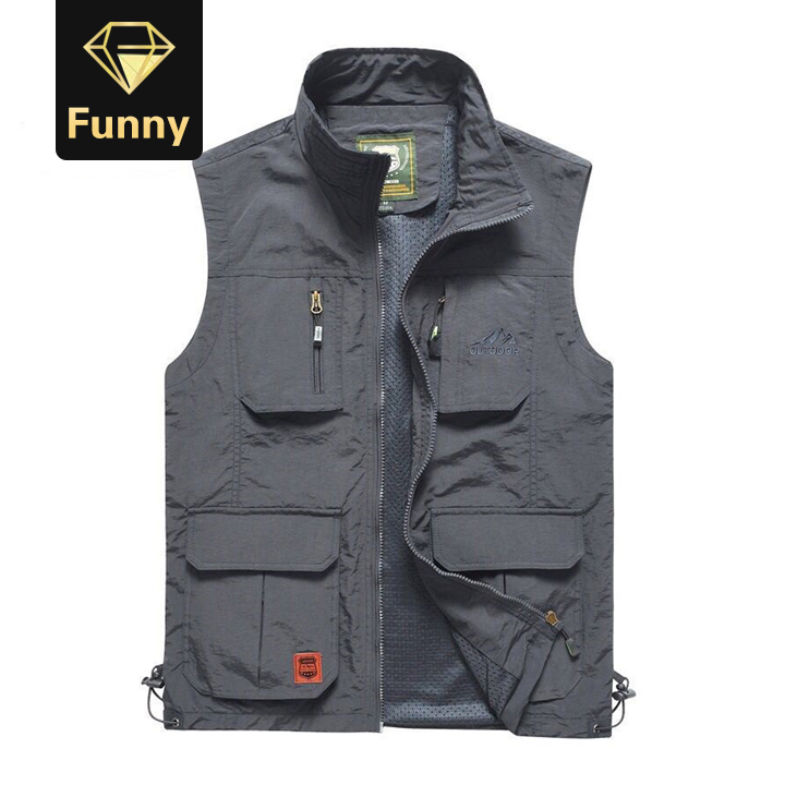 2021 High quality Mens Vests Quick Dry Breathable Multi Pocket Mesh Vest Sleeveless Jackets Man