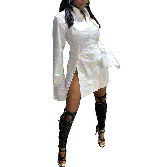 2021 High quality Women Autumn Patchwork Irregular Split Midi Dress Sexy Slim Long Sleeve Dress Single-Breasted Dress