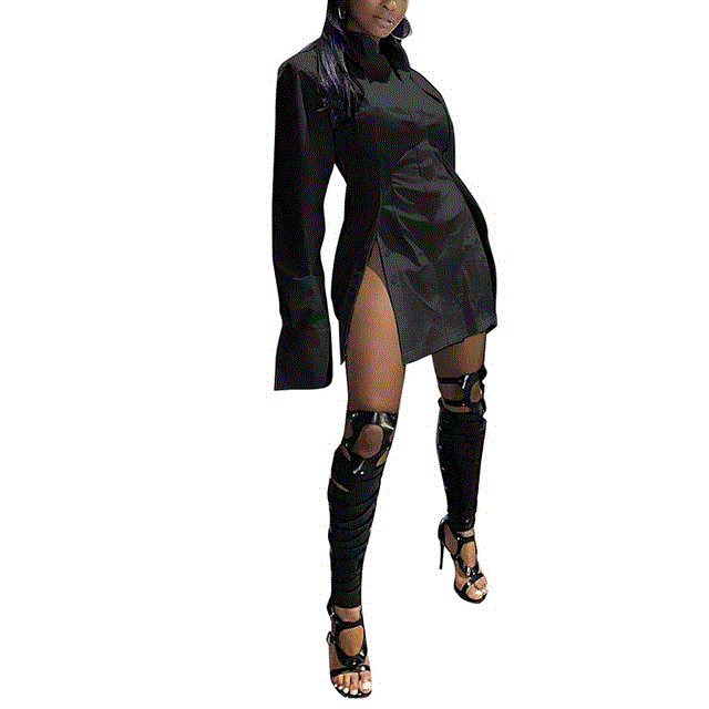 2021 High quality Women Autumn Patchwork Irregular Split Midi Dress Sexy Slim Long Sleeve Dress Single-Breasted Dress