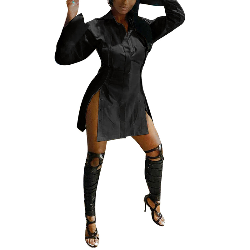 2021 High quality Women Autumn Patchwork Irregular Split Midi Dress Sexy Slim Long Sleeve Dress Single-Breasted Dress