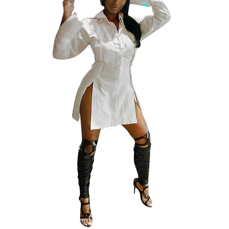 2021 High quality Women Autumn Patchwork Irregular Split Midi Dress Sexy Slim Long Sleeve Dress Single-Breasted Dress