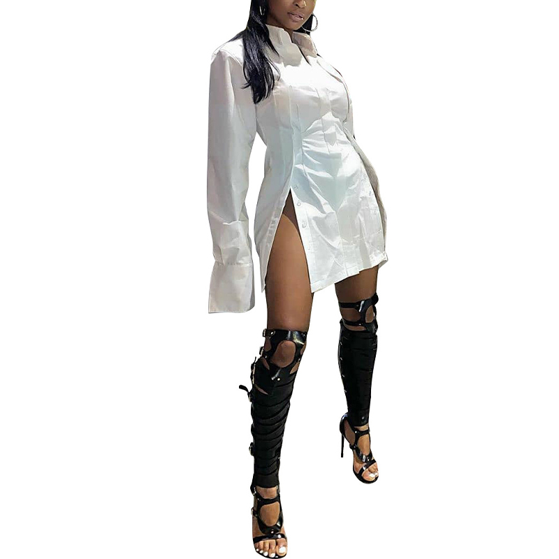 2021 High quality Women Autumn Patchwork Irregular Split Midi Dress Sexy Slim Long Sleeve Dress Single-Breasted Dress