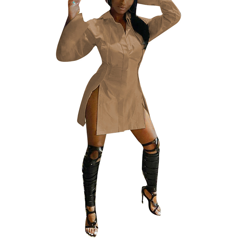 2021 High quality Women Autumn Patchwork Irregular Split Midi Dress Sexy Slim Long Sleeve Dress Single-Breasted Dress