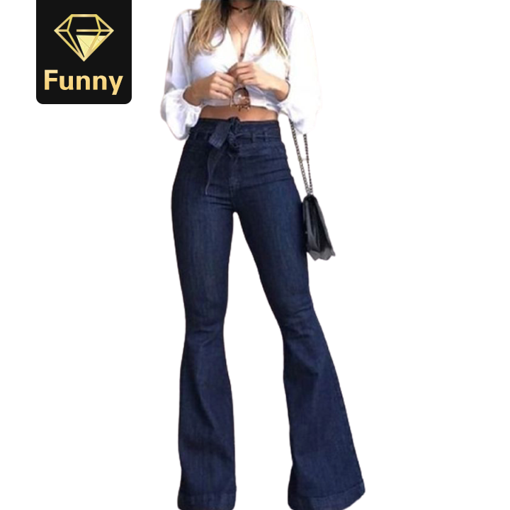 2021 High quality High Waist Denim Flare Pants Woman Vintage Stretch Jeans Slim Jean Bell-Bottom