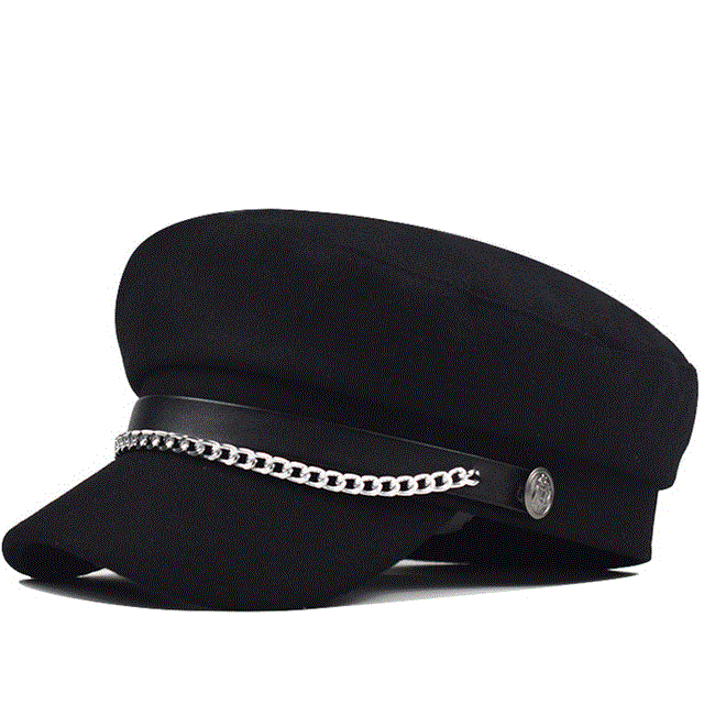 2021 High quality Winter Chain Black Wool Military Berets for Women Female Flat Army Hat Girl Travel Berets Ladies Cap
