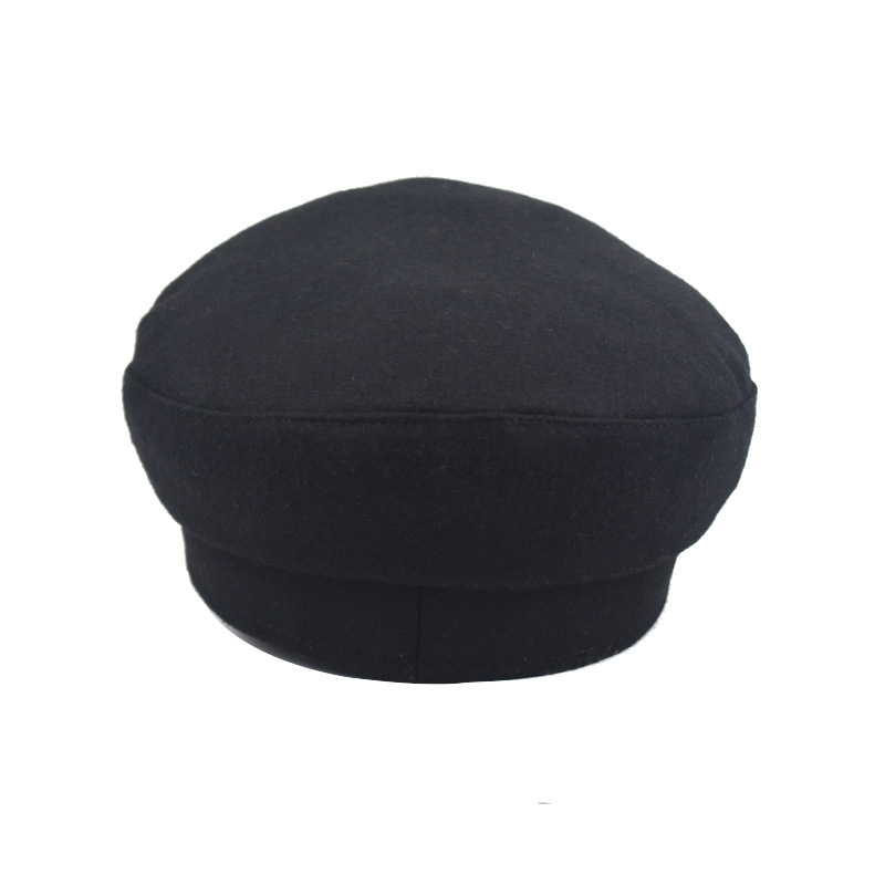 2021 High quality Winter Chain Black Wool Military Berets for Women Female Flat Army Hat Girl Travel Berets Ladies Cap