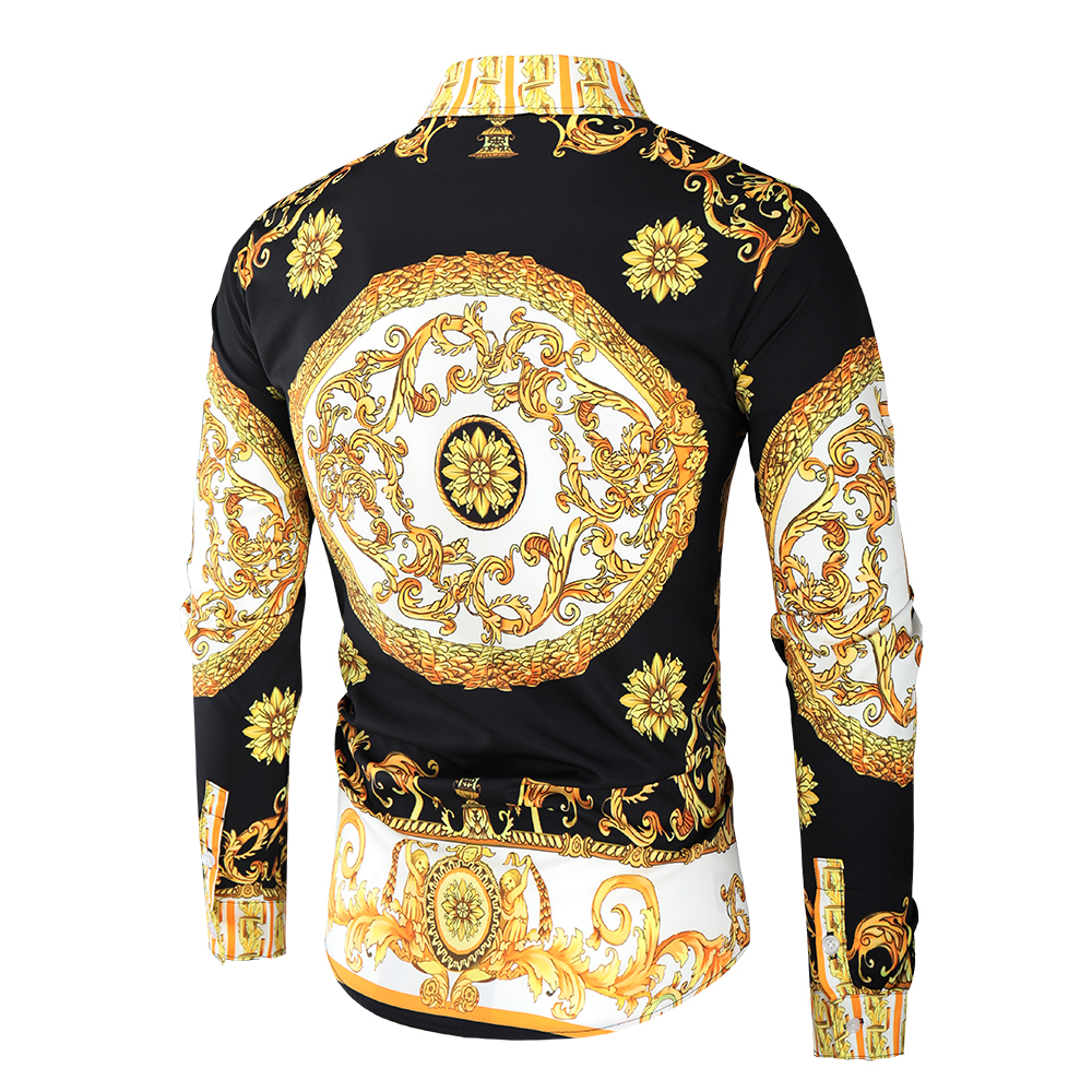 2021 High quality Men Casual Slim Fit Long Sleeve Men Paisley Print Shirt Social Masculina Manga Prom Party Shirt