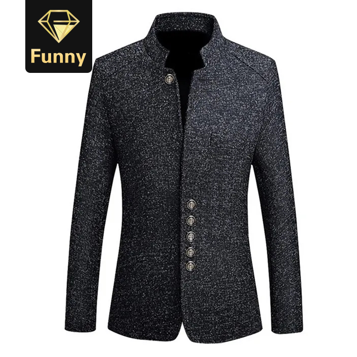 2021 High quality Men Vintage Blazer Coats Business Dress Casual Stand Collar Jackets Male Suit