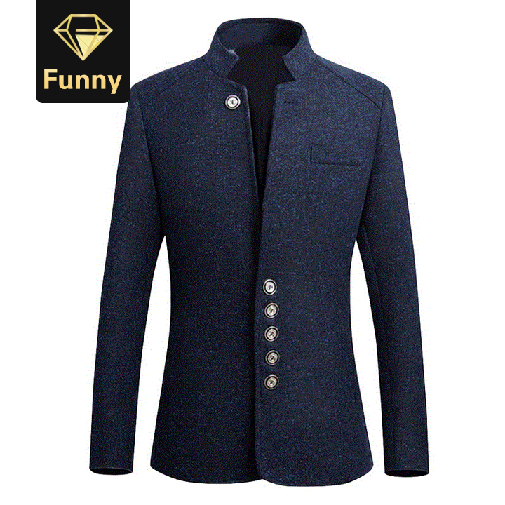 2021 High quality Men Vintage Blazer Coats Business Dress Casual Stand Collar Jackets Male Suit