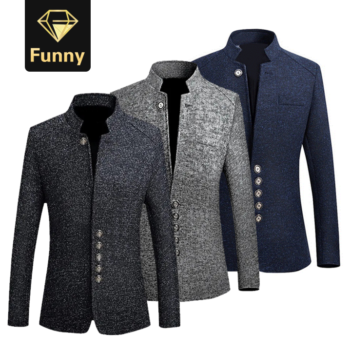 2021 High quality Men Vintage Blazer Coats Business Dress Casual Stand Collar Jackets Male Suit