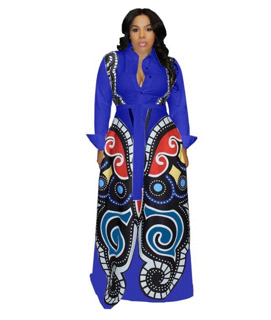 2021 High quality African Dress Autumn And Winter Printing Slim Sleeved Dress Fashion African Women Clothing