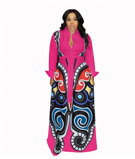 2021 High quality African Dress Autumn And Winter Printing Slim Sleeved Dress Fashion African Women Clothing