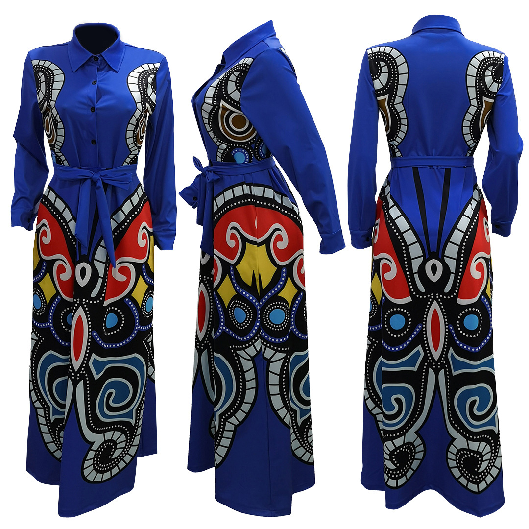 2021 High quality African Dress Autumn And Winter Printing Slim Sleeved Dress Fashion African Women Clothing