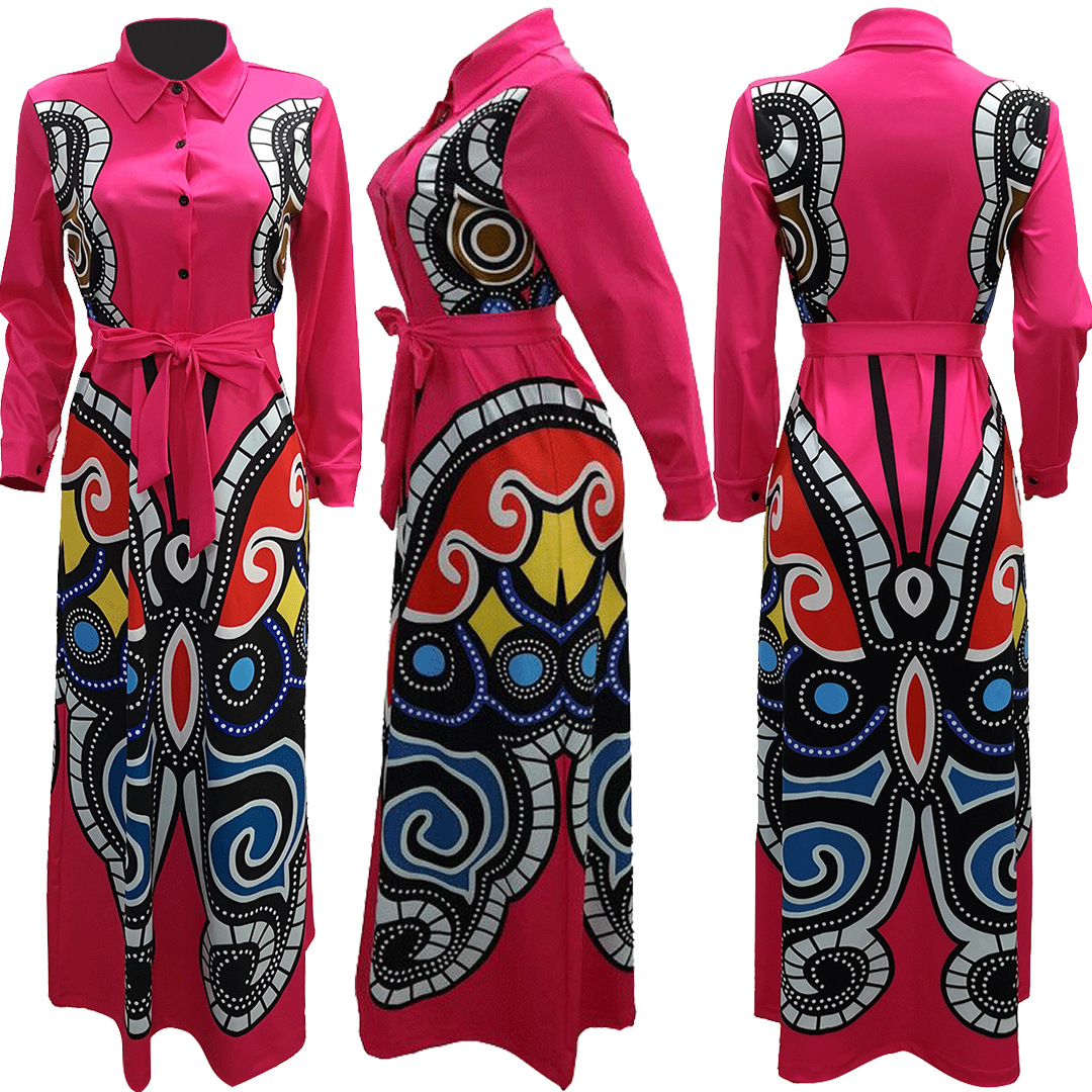 2021 High quality African Dress Autumn And Winter Printing Slim Sleeved Dress Fashion African Women Clothing
