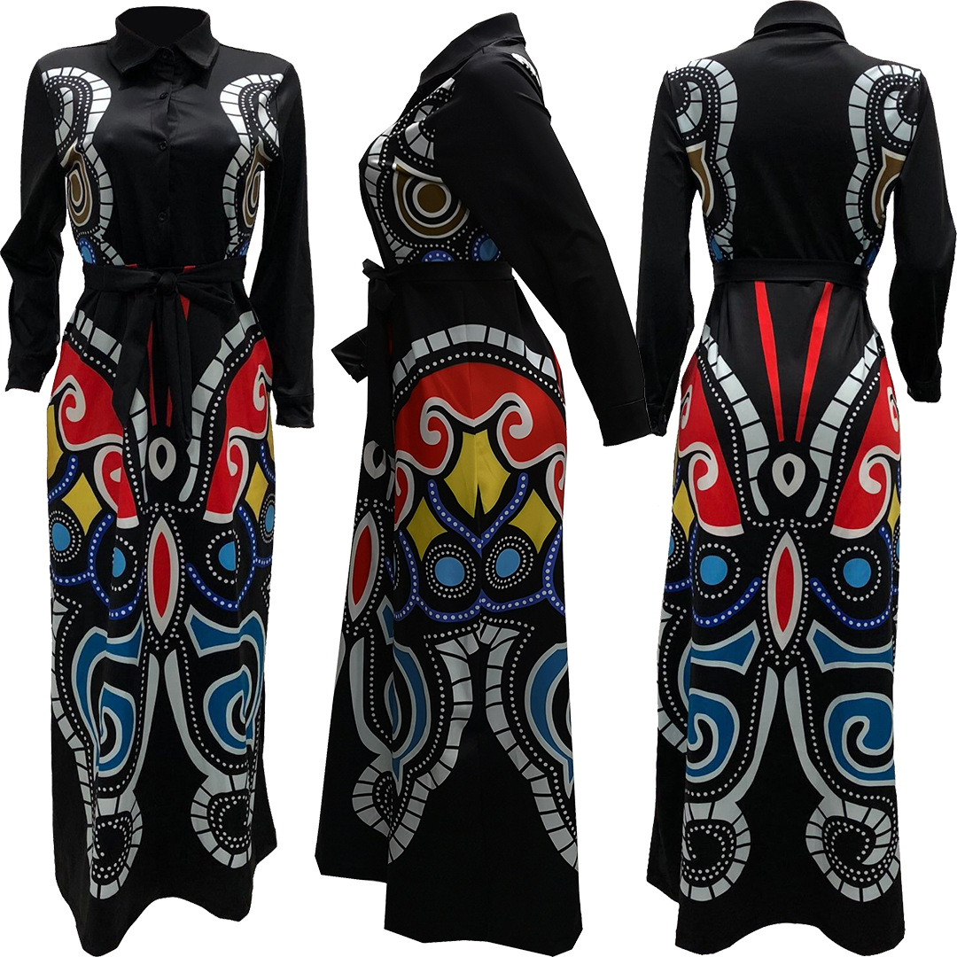 2021 High quality African Dress Autumn And Winter Printing Slim Sleeved Dress Fashion African Women Clothing