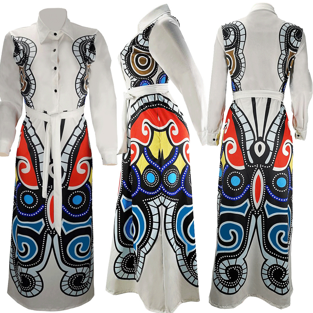 2021 High quality African Dress Autumn And Winter Printing Slim Sleeved Dress Fashion African Women Clothing