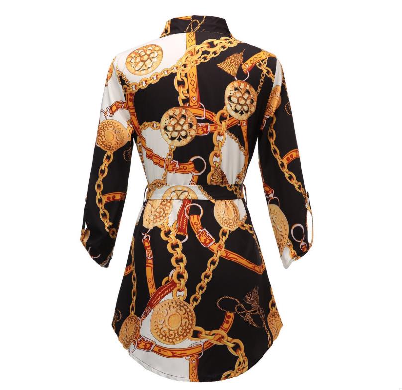 2021 High quality Fashion Dress Women Summer Vingate Elegant Dress Lapel Print Dress Robes Robe Femme